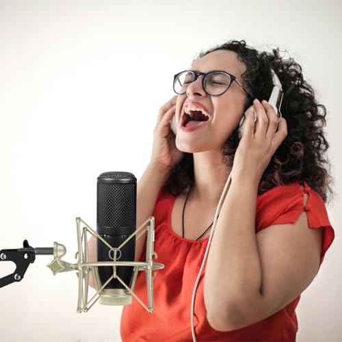 GEEKRIA for Creators Microphone Shock Mount Compatible with AKG P120, P220, Perception 220 P420, P820, P8207, Mic Anti-Vibration Suspension Adapter Clamp Mic Holder Clip (Champagne/Metal)