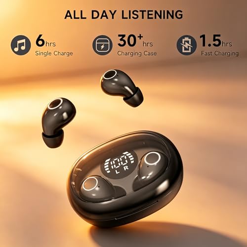 Mini Wireless Bluetooth Earbuds with LED Display, in-Ear Sleep Earphones with Soft Silicone Ear Caps, Compact Charging Case, 5.4 Chip, High Sound Quality (White) - color: White