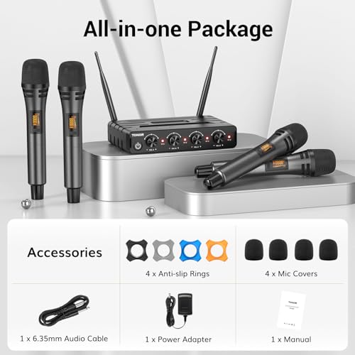 TONOR Wireless Microphones System, Handheld Microfono Inalambrico, Gray | 4x10 Channels Cordless Mics, 60 m/200FT UHF Range with Stable Signal Transmission for Karaoke Singing Party Church Wedding - style: 4 Handheld Mics Grey