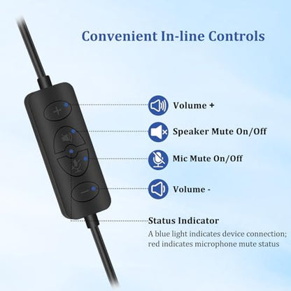 Wired USB Computer Headset with Mic Noise Cancelling & in-line Controls