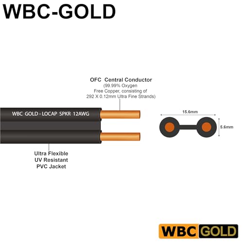 WORLDS BEST CABLES 15 Foot WBC-GOLD-LOCAP-SPKR-12 AWG - Low-Capacitance - Low-Inductance - High Purity OFC - Audiophile HiFi Speaker Cable Pair with Eminence Gold Spade Plugs - size: 15 FT, style: 2 Cables - Spade-Spade