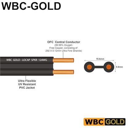 WORLDS BEST CABLES 4 Foot WBC-GOLD-LOCAP-SPKR-12 AWG - Low-Capacitance - Low-Inductance - High Purity OFC - Audiophile HiFi Speaker Cable Pair with Eminence Gold Banana Plugs - size: 4 FT, style: 2 Cables - Banana-Banana