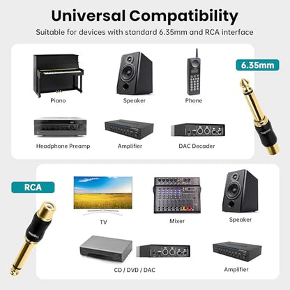 RCA to 1/4 Inch Adapter 2 Pack, 6.35mm Quarter Inch TS Mono Male to RCA Female Jack Plug, Gold-Plated Guitar Connectors, Audio Converter Premium Quality Series - size: 2 Pack
