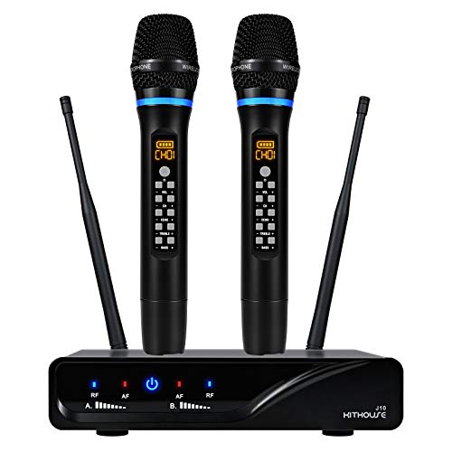 J10 Wireless Microphone Karaoke System Rechargeable, UHF Metal Cordless Microphone Handheld with Volume Echo Treble BASS Control and Receiver Box for Singing Karaoke Speech Meeting