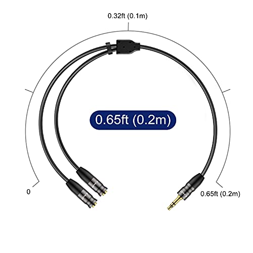 J&D Headphone Splitter 3.5 mm Audio Stereo Y Splitter Cable, 1/8 inch TRS Male to Dual 1/8 inch TRS Female Headphone Jack Adapter Aux Extension Cable for Phone/PS4/Switch/Tablet, 0.65 ft - size: 0.65 Feet