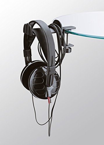 K&M Konig & Meyer 16090.000.55 Headphone Clamp-On Table Holder, Protective Rubber Padded Arm, Table/Shelf Mount, Steel Design, Headset Accessory w/Earbud, Headphone Jack Cable Rack, German Made