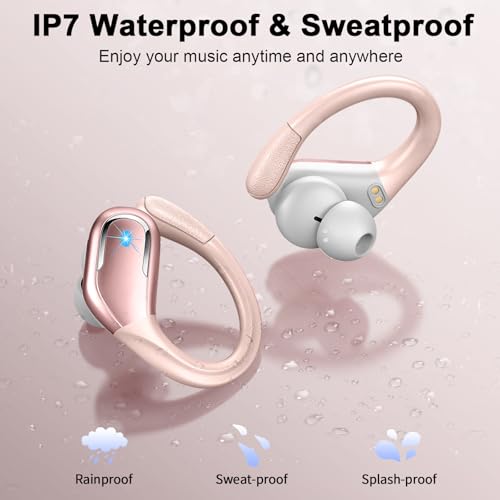 Wireless Earbuds, 75hrs Bluetooth 5.4 Headphone Sport, 2026 Bluetooth Earbuds Deep Bass Over Ear Buds with Earhooks, ENC Noise Cancelling Earphone Mic, IP7 Waterproof for Workout/Running/Gym Rose - color: A-Rose