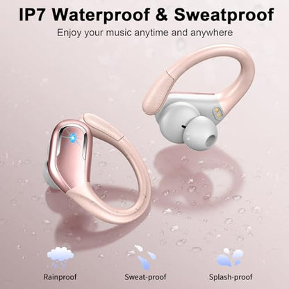 Wireless Earbuds, 75hrs Bluetooth 5.4 Headphone Sport, 2026 Bluetooth Earbuds Deep Bass Over Ear Buds with Earhooks, ENC Noise Cancelling Earphone Mic, IP7 Waterproof for Workout/Running/Gym Rose - color: A-Rose