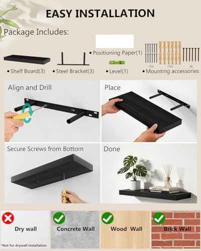 WALI Soundbar Mount for Sonos Arc and Sonos Arc Ultra, Set of 3, Black | Sound bar Wall Mount Bracket Under TV, Soundbar TV Floating Wall Shelf for Living Room, Home Theater Up to 22Lbs, (SON003-H) - color: Black