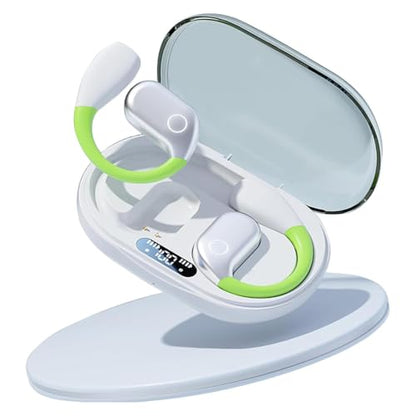 Open Wireless Bluetooth Earbuds with Charging Box, Ergonomic Earhook, Bluetooth 5.4 Headphones with Smart Digital Display, 40H Playtime, Touch Control, Fit for Cycling, Running, Workout, White