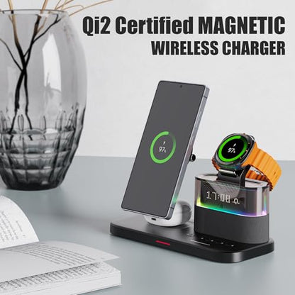 Magnetic Charger for Samsung, 5 in 1 Wireless Charging Station for Samsung Galaxy S25 Ultra/S24/S23/S22, Galaxy Watch 8/7/6/4/5, Galaxy Buds/Pro, Upgraded Version - color: Black-Upgraded Version