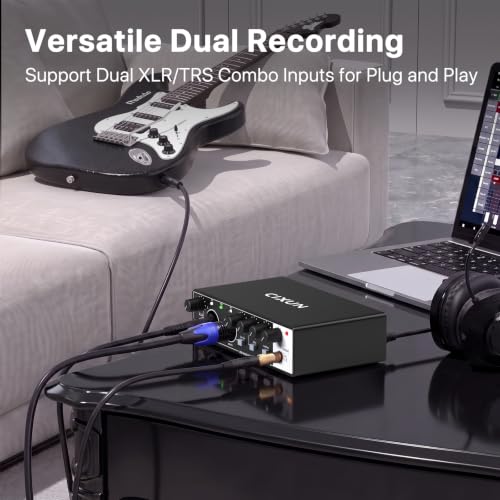 2x2 USB-C Audio Interface for PC/Mac Recording, 24-bit/192kHz, Dual TS/XLR Inputs, +48V Phantom Power, Studio/Podcast/Streaming (Matte Black)