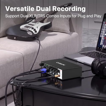 2x2 USB-C Audio Interface for PC/Mac Recording, 24-bit/192kHz, Dual TS/XLR Inputs, +48V Phantom Power, Studio/Podcast/Streaming (Matte Black)