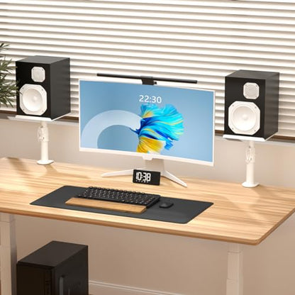 suptek Clamp-on Speaker Stand Desk Mount Set, Height Adjustment, Tilt, Swivel, 9.6 x 8.8 inch Trays, Universal Audio Holders for Computer and Bookshelf Speakers, Elevated Sound, 2 Pack, White, SDM001W - color: White, size: 9.6 x 8.8x 13.9"(h)