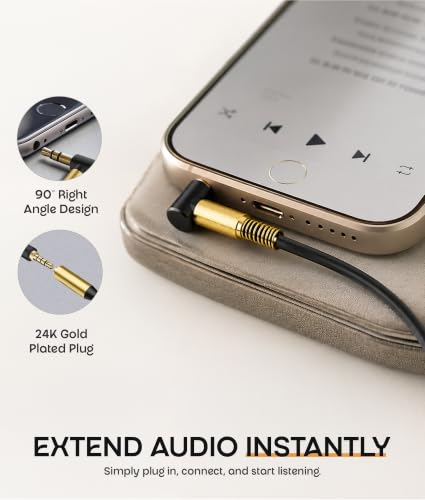 ULTRICS Headphone Extension Cable, 3.5mm Extension Cable, Right Angle Male to Female Headphone Jack Extender, AUX Cord Extender Compatible with Smartphone Tablet MP3 Speaker Headset Car Stereo (3M) - size: 3M