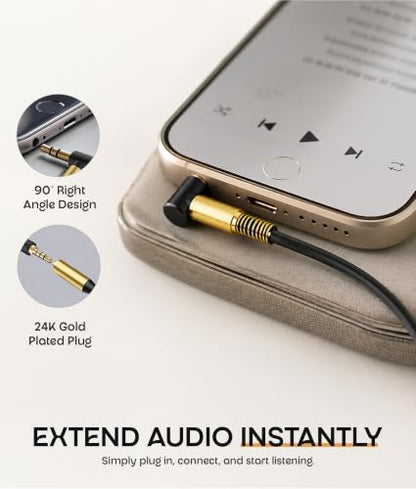 ULTRICS Headphone Extension Cable, 3.5mm Extension Cable, Right Angle Male to Female Headphone Jack Extender, AUX Cord Extender Compatible with Smartphone Tablet MP3 Speaker Headset Car Stereo (3M) - size: 3M
