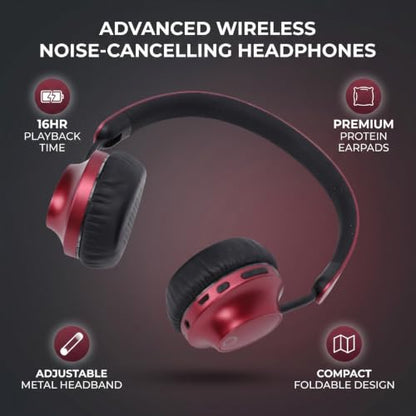 Wireless Headphones Over Ear, with Brushed Metal Design (Red) | Over The Ear Headset with Foldable, Stereo Breathing Light, 16H Playtime for Travel Home Office Cellphone PC - color: Red