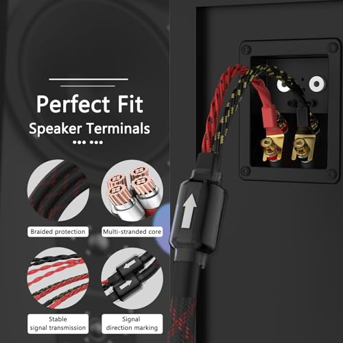Tertullus 1 Pair HiFi OFC Braid Speaker Cable with Banana Plug to Spade Plugs,Total 4 Banana Plug to 4 Spade Plug for Speaker Amplifier Home Theater Concerts,ktv (2m/6.56ft) - size: 2m/6.56ft