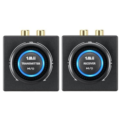 1Mii Wireless Audio Transmitter Receiver Set (1 TX + 1 RX) for TV | Wireless Audio Adapter with RCA/AUX out, 25ms Low Latency 262ft Long Range, for TV/Soundbar/Powered Speakers/Amplifier