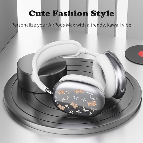 for AirPods Max Headphones Bear Bow Ear Covers for AirPods Max 2 | Cute Clear Ear Cups Cover | White Silicone Ear Pad Case Headband Cover for Apple AirPods Max 2/1 (2026/2024/2020) - color: Bear Bow A/White