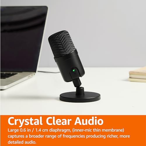 Amazon Basics Condenser Microphone for PC, Cardioid Pickup, USB Mic for Streaming, Recording, and Podcasting, 360° Adjustable Stand, Plug and Play, 5.8" x 3.4", Black