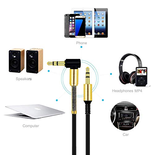 JacobsParts 3.5mm AUX Cable Car Stereo Audio Auxiliary Headphone Jack Cord Right Angle Male to Male, 3ft (Black) - color: Black