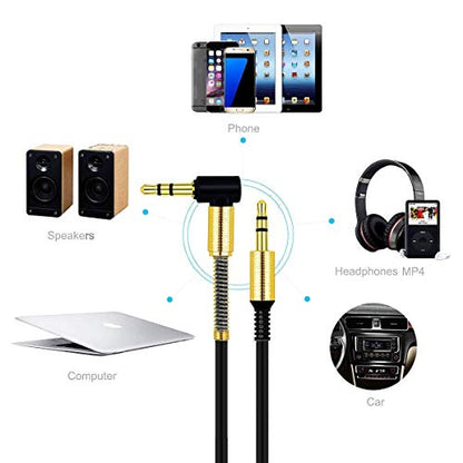 JacobsParts 3.5mm AUX Cable Car Stereo Audio Auxiliary Headphone Jack Cord Right Angle Male to Male, 3ft (Black) - color: Black