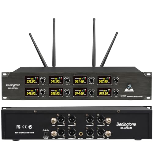 Professional 8-Channel UHF Wireless Microphone System, Cordless Metal Handheld Dynamic Mics, 262ft Range, Perfect for Karaoke, Church, Singing, DJ, Parties (BR-860UM)