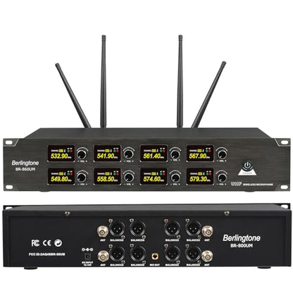 Professional 8-Channel UHF Wireless Microphone System, Cordless Metal Handheld Dynamic Mics, 262ft Range, Perfect for Karaoke, Church, Singing, DJ, Parties (BR-860UM)