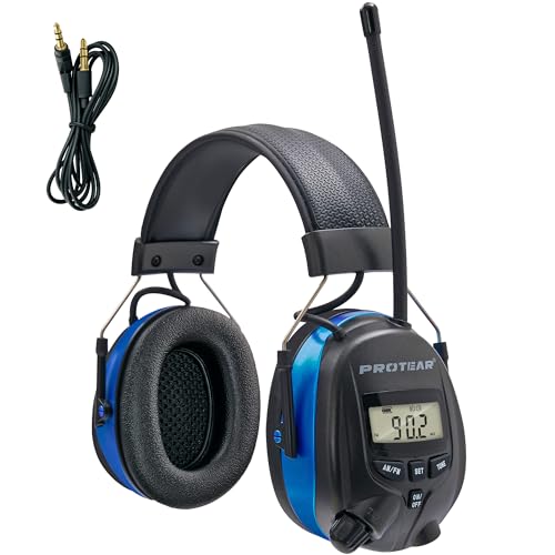 Digital AM FM Radio Headphones, Hearing Protection Earmuff for Adult, 30dB SNR for Mowing, Construction, Chainsaw - color: Am Fm Radio + Battery + Blue