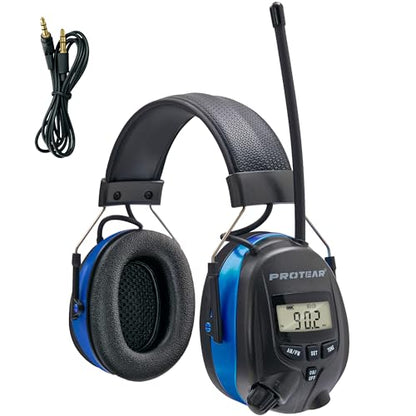 Digital AM FM Radio Headphones, Hearing Protection Earmuff for Adult, 30dB SNR for Mowing, Construction, Chainsaw - color: Am Fm Radio + Battery + Blue
