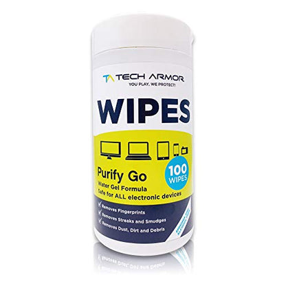 Tech Armor Screen Cleaning Wipes for TV, iPhone, Computer, iPad - 100 Wipes | Removes fingerprints & smudges, Gentle on coatings, Quick everyday clean, Home & office, for laptops, e-Readers, Phones