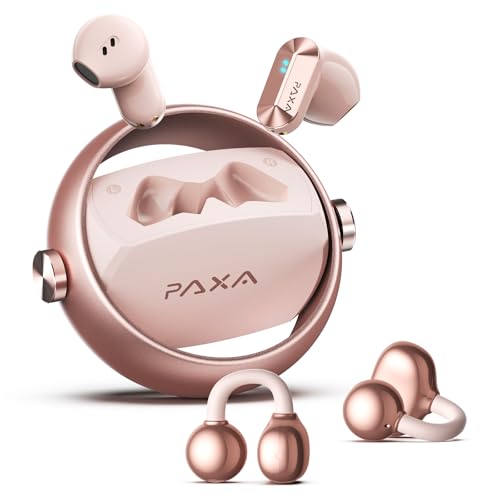 PAXA 2 in 1 Clip-on Earbuds Open Ear Headphones Bluetooth 6.0 Wireless Earbuds with in-Ear Earbuds, Ultra-long 140H Play, Auto L-R Recognition Touch Control for Work Fitness Daily Use Ctbuds Rose Gold - color: B-Rose Gold