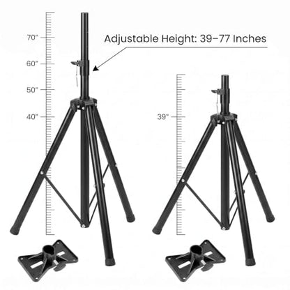 QWORK 2 Pack Adjustable PA Speaker Stands 39–77 Inches – Stable Tripod Mount for Stage, Studio & Events