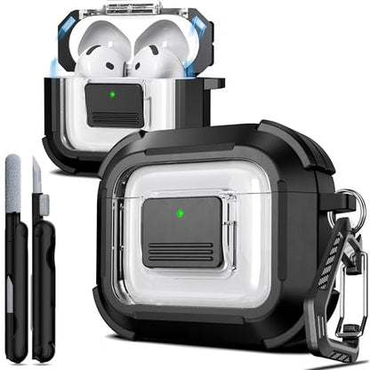 for AirPods 4 Case with Lock Magnetic Lid MagSafe, Black | Compatible with Apple AirPods 4th Generation Protective Case with Cleaner Kit & Carabiner, Powerful Drop Protection - color: A-TW-Black, size: Airpods 4th Generation