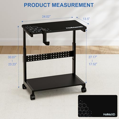 Height Adjustable Computer Tower Stand, 2-Tier ATX-Case CPU Holder with Mouse Pad & Headphone Stand, Mobile PC Standing Under Desk, Home Office Gaming Accessories, Computer Cart Wheels, Black - color: Black