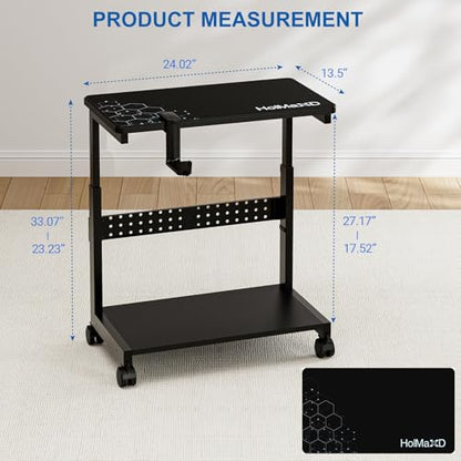 Height Adjustable Computer Tower Stand, 2-Tier ATX-Case CPU Holder with Mouse Pad & Headphone Stand, Mobile PC Standing Under Desk, Home Office Gaming Accessories, Computer Cart Wheels, Black - color: Black