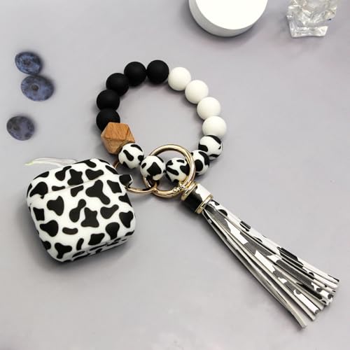 Case Compatible with AirPods 4 Case,Soft Silicone Cover with Bracelet Lanyard and Keychain, Cute Wireless Charging Protective Case for Apple AirPods 4th for Women and Men (Cow) - color: Cow