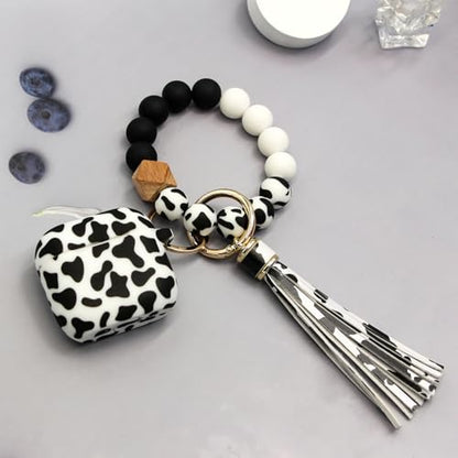 Case Compatible with AirPods 4 Case,Soft Silicone Cover with Bracelet Lanyard and Keychain, Cute Wireless Charging Protective Case for Apple AirPods 4th for Women and Men (Cow) - color: Cow