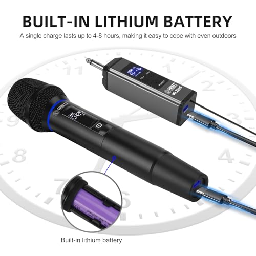 UHF Wireless Microphone System, 99-Ch Dual Handheld Mics RGB | UHF Wireless Mic System, Dual Handheld, 99 Ch, Cardioid, RGB, Plug&Play, 50m Range, Rechargeable
