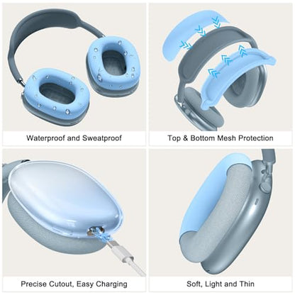Silicone Case Cover for AirPods Max 2/AirPods Max Headphones, Gradient Blue - color: Blue-TMJB