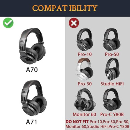 SOULWIT Earpads Replacement for OneOdio A70/A71 Over-Ear Headphones, Ear Pads Cushions with Durable Mesh Fabric, Noise Isolation Foam - A70 MF Black