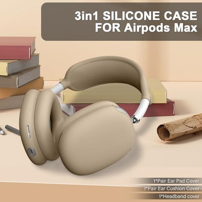 Maxjoy for AirPods Max, Soft Silicone Ear Cups Case/Ear Pad Case/Headband Cover, Anti-Scratch Protective Cover for Apple AirPods Max, Dark Khaki - color: Dark Khaki