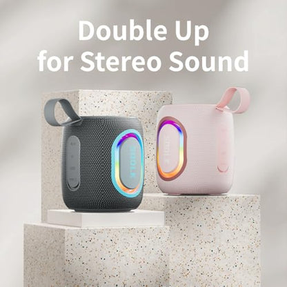 Bluetooth Speakers, Wireless Portable Speaker with RGB Party Light, IPX7 Waterproof, Rich Bass, Stereo Dual Pairing, USB & TF Card & AUX Input (Black)