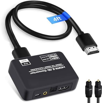 4K@60Hz HDMI 2.0b Audio Extractor Converter Adapter Splitter, HDMI eARC/ARC + Optical Toslink SPDIF + 3.5mm Stereo Audio Out, Support HDCP2.2 Digital PCM DTS 5.1, (Optical/HDMI Cables Included)