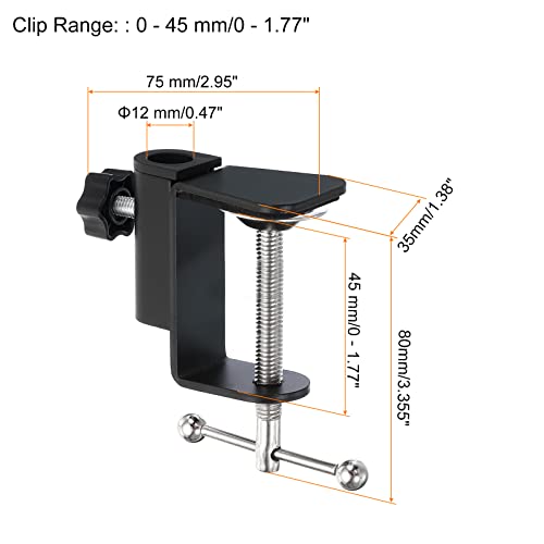PATIKIL 0.47" Hole Dia. Desk Clamp, 2 Pcs Aluminum Alloy Bracket Universal Adjustable C-Clamp Mount Holder for Microphone Mic Arm Table Lamp Stand, Black - color: Black