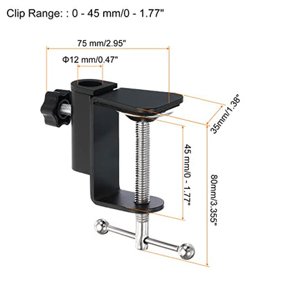 PATIKIL 0.47" Hole Dia. Desk Clamp, 2 Pcs Aluminum Alloy Bracket Universal Adjustable C-Clamp Mount Holder for Microphone Mic Arm Table Lamp Stand, Black - color: Black