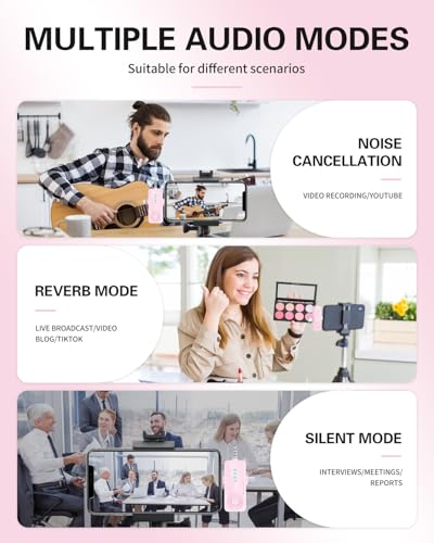 Wireless Lavalier Microphone for iPhone, Android, Camera, Mini Microphone with Noise Reduction, 4 Mic for Video Recording, Podcasts, YouTube