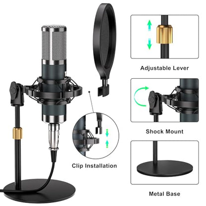 Podcast Equipment Bundle with Live Sound Card Audio Mixer, 3.5mm Condenser Microphone for PC/Phone Streaming and Singing, Podcast Microphone Bundle with Voice Changer sound board