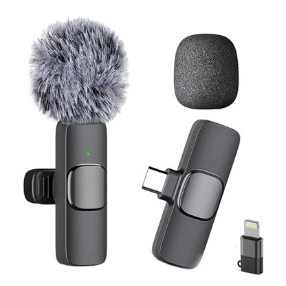 Mini Mic Wireless Lavalier Microphone for iPhone 17/16/15, Android Phone | Noise Reduction, Plug-and-Play Lapel Microphone for YouTube, TikTok, Vlogging & Interviews Content Creators - color: Black, style: All iPhones & Androids (USB-C + Lightning)
